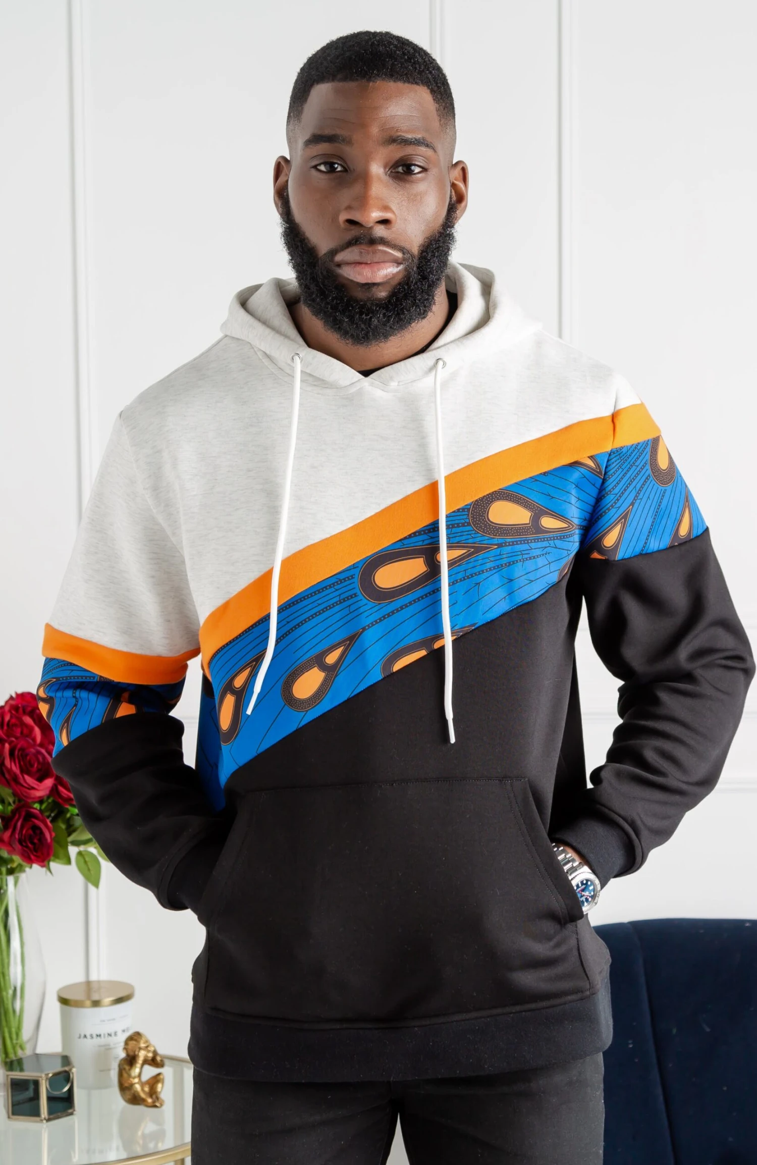 Men's Ankara Hoodie | Asymmetric Stripe Ankara Hoodie | ENUGU - Image 3