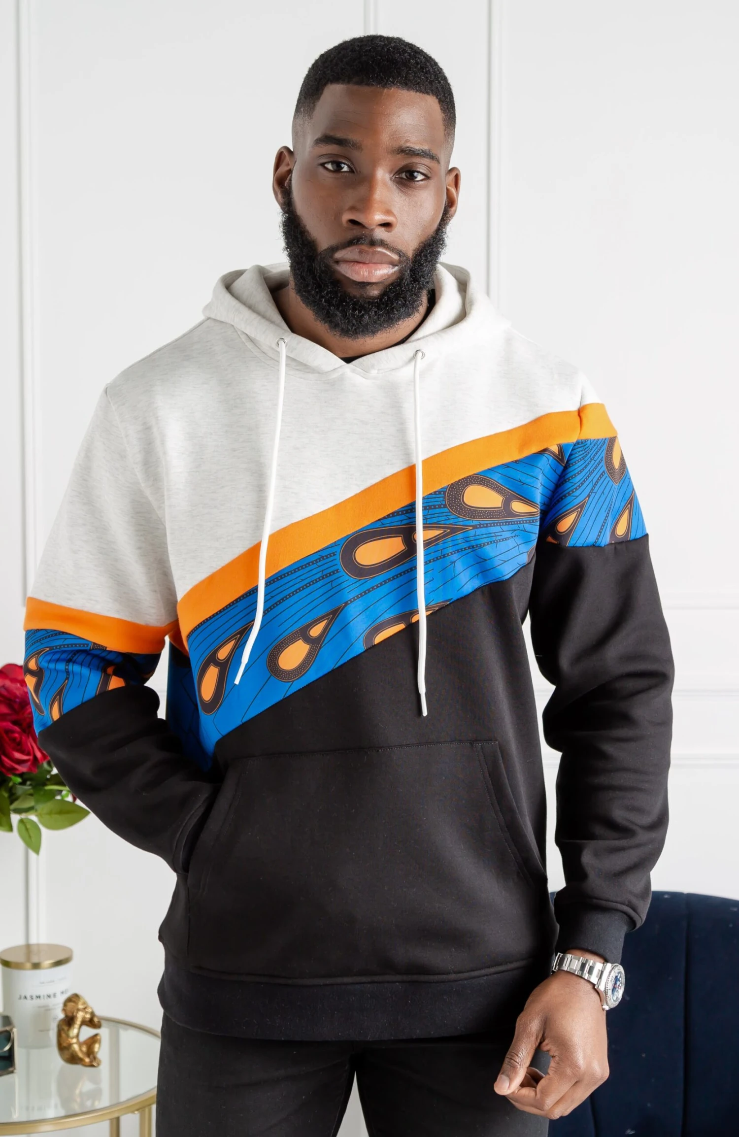 Men's Ankara Hoodie | Asymmetric Stripe Ankara Hoodie | ENUGU - Image 6