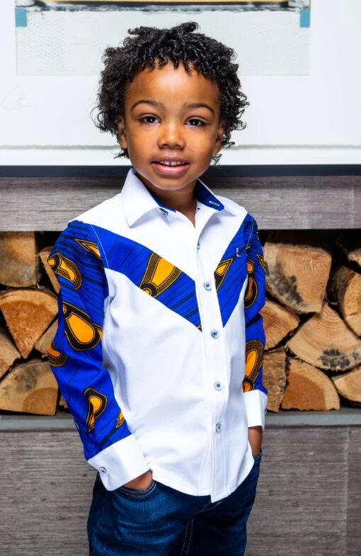 Boys Tailored-Fit African Print Shirt | V-Shaped Ankara Shirt For Boys - ELIJAH