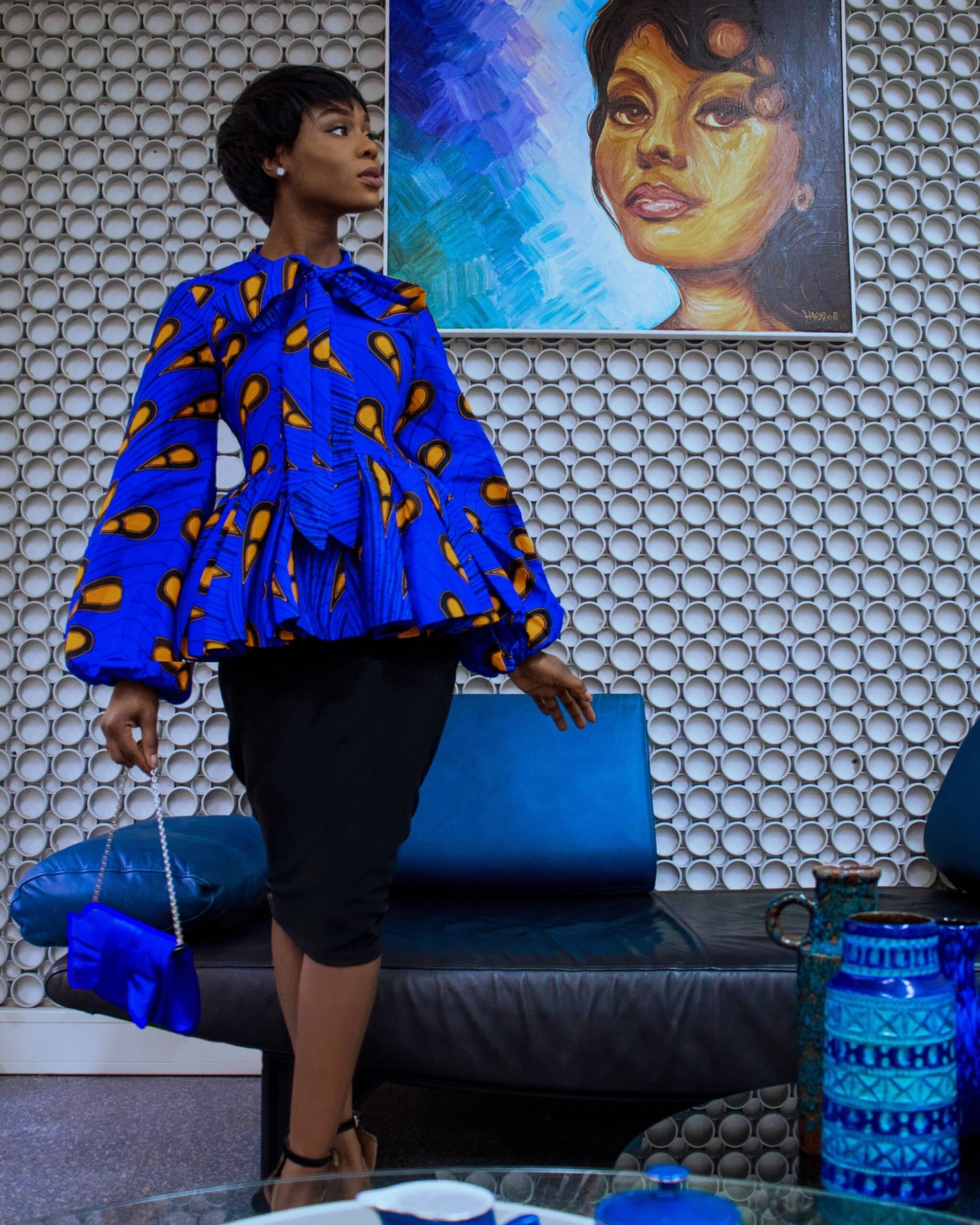 African Print Pussybow Peplum Blouse - ELLA - Image 5